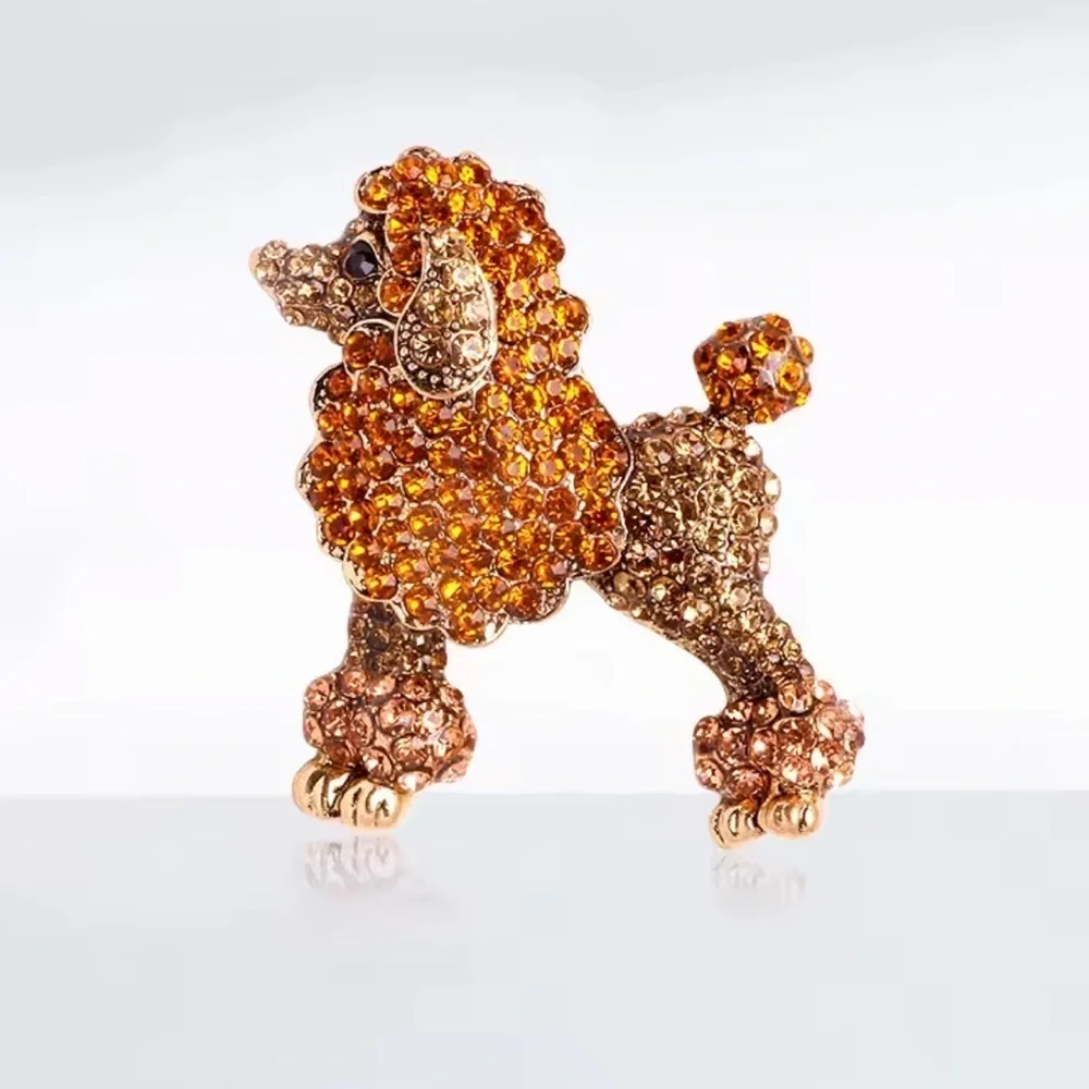 Poodle Amber Crystal Brooch